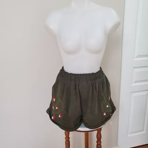 Cider Embroidered Olive Green Women's Shorts